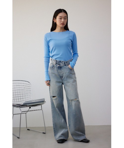 AZUL by moussy（アズールバイマウジー）の「バックスリットシアーロングトップス（Tシャツ/カットソー・レディース・アイボリー/ブラック/ブルー/ライトグレー・FREE）」の20枚目の写真