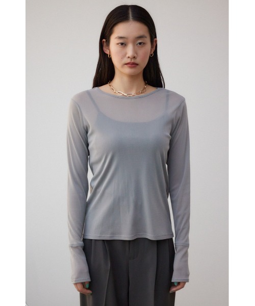 AZUL by moussy（アズールバイマウジー）の「バックスリットシアーロングトップス（Tシャツ/カットソー・レディース・アイボリー/ブラック/ブルー/ライトグレー・FREE）」の10枚目の写真