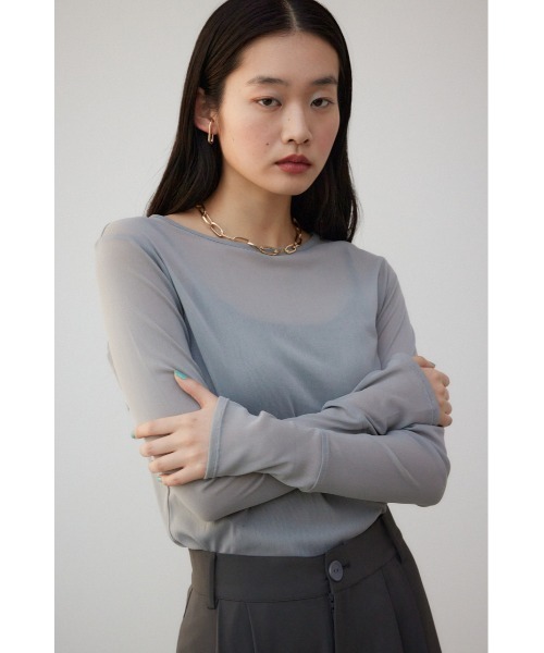 AZUL by moussy（アズールバイマウジー）の「バックスリットシアーロングトップス（Tシャツ/カットソー・レディース・アイボリー/ブラック/ブルー/ライトグレー・FREE）」の12枚目の写真