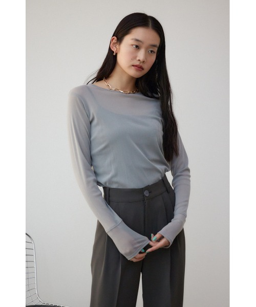 AZUL by moussy（アズールバイマウジー）の「バックスリットシアーロングトップス（Tシャツ/カットソー・レディース・アイボリー/ブラック/ブルー/ライトグレー・FREE）」の11枚目の写真