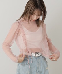 Drawstring & Glitter Sheer Cut-and-Sew / ドロストデザイン ラメシアートップス