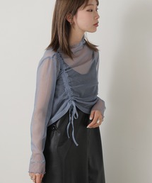 Drawstring & Glitter Sheer Cut-and-Sew / ドロストデザイン ラメシアートップス