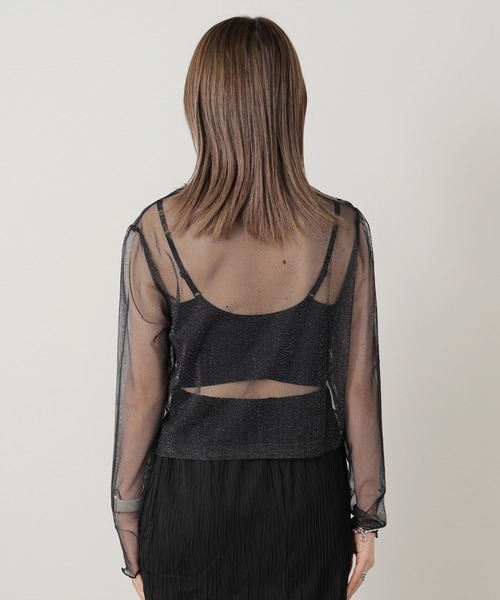 AO2(アオズ)の「Drawstring & Glitter Sheer Cut-and-Sew / ドロストデザイン ラメシアートップス(Tシャツ/カットソー・レディース・ピンクベージュ/ライトグレー/ブラック/サックスブルー・FREE)」の13枚目の写真