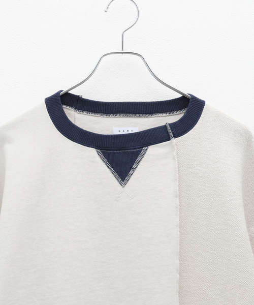 Name.（ネーム）の「【Name./ネーム】 ASYMMETRIC SWITCHING SWEAT SHIRT（スウェット・メンズ・ベージュ/グリーン・2）」の7枚目の写真