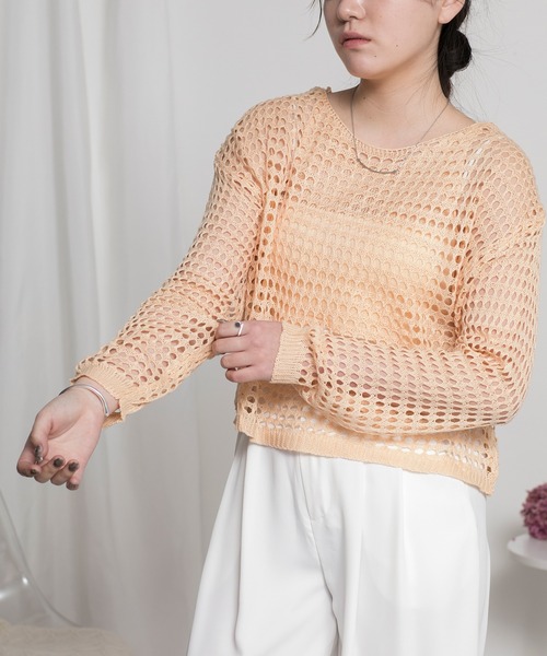 aimoha（アイモハ）の「メッシュニット＆キャミソール 2点セット (SS)（アンサンブル・レディース・ブラック/ベージュ/ホワイト・FREE）」の3枚目の写真