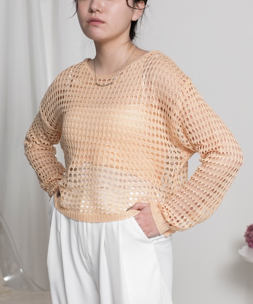 aimoha（アイモハ）の「メッシュニット＆キャミソール 2点セット (SS)（アンサンブル・レディース・ブラック/ベージュ/ホワイト・FREE）」の10枚目の写真
