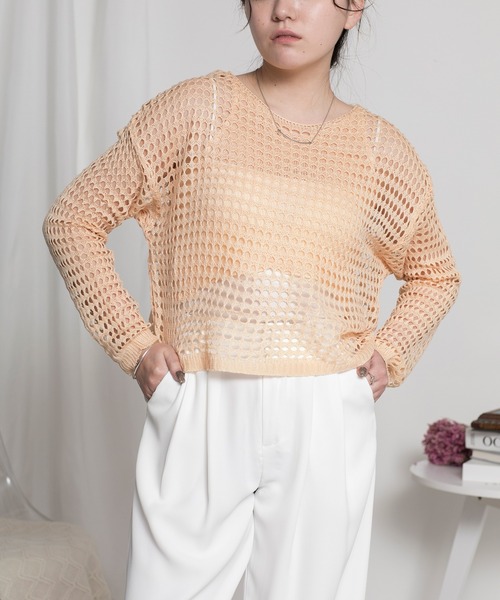 aimoha（アイモハ）の「メッシュニット＆キャミソール 2点セット (SS)（アンサンブル・レディース・ブラック/ベージュ/ホワイト・FREE）」の11枚目の写真