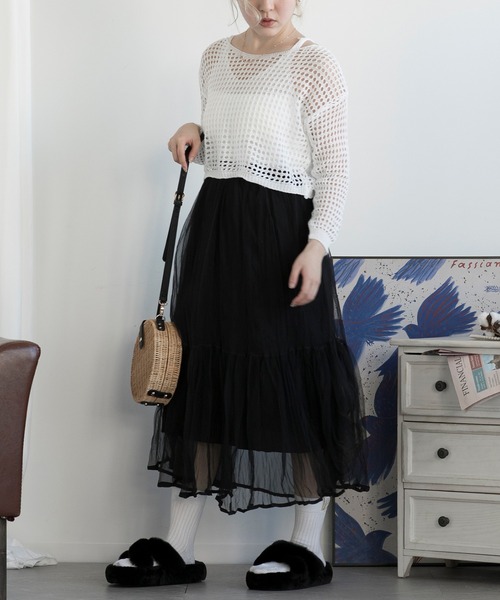 aimoha（アイモハ）の「メッシュニット＆キャミソール 2点セット (SS)（アンサンブル・レディース・ブラック/ベージュ/ホワイト・FREE）」の12枚目の写真