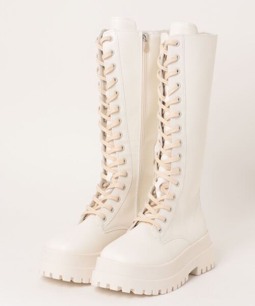 Nia（ニア）の「Nia(ニア)/ボリューム レースアップ ロングブーツ（ブーツ・レディース・ブラック/ホワイト・40/38/36）」の8枚目の写真