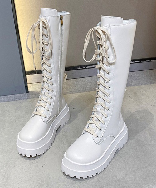 Nia（ニア）の「Nia(ニア)/ボリューム レースアップ ロングブーツ（ブーツ・レディース・ブラック/ホワイト・40/38/36）」の15枚目の写真