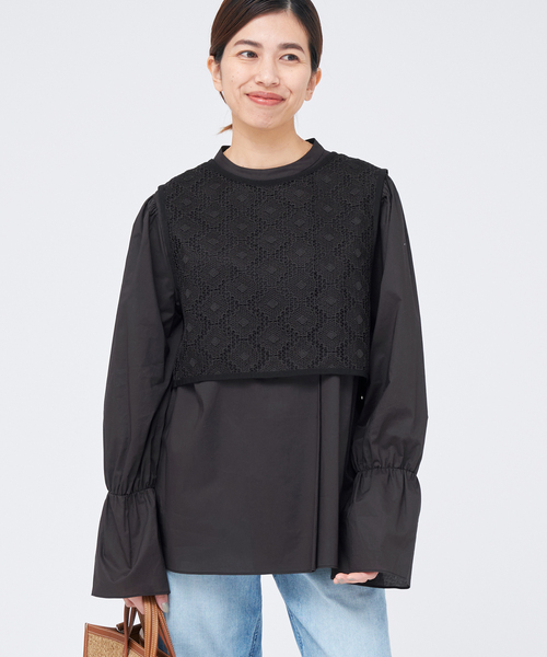 IENA レースベストSETシャツ　ブラック IENA（イエナ）の「レースベストSETシャツ（シャツ/ブラウス