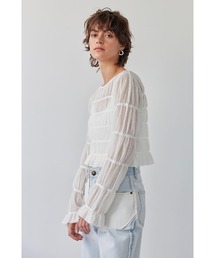 ALEXIA STAM | Boat Neck Sheer Cropped Knit Top /シアークロップドトップス(Tシャツ/カットソー)