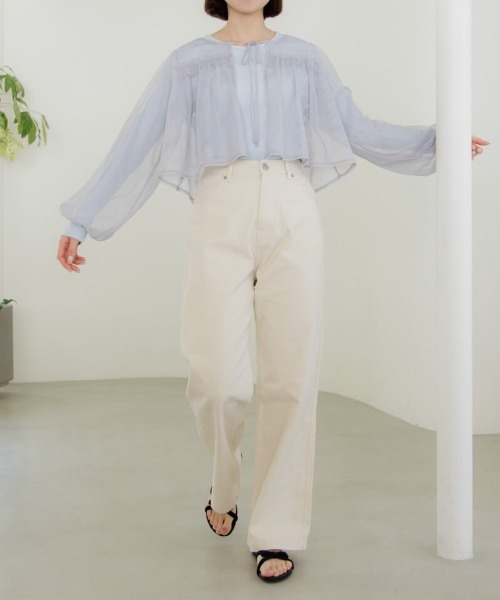 flower(フラワー)の「フリルチュールブラウス(シャツ/ブラウス・レディース・アイボリー/グレー・FREE)」の6枚目の写真