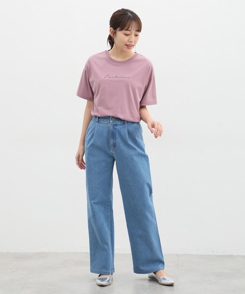 Honeys(ハニーズ)の「ロゴプリントTシャツ(Tシャツ/カットソー・レディース・スミクロ/アイボリー/ピンク系その他/オリーブ/グレイッシュベージュ・S/M/L/LL)」の14枚目の写真