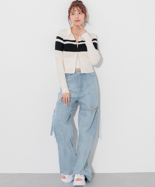 EENK インク ベルト ストレート デニム パンツ IVORY セール】ベルト付デニムワイドパンツ（デニムパンツ）｜INGNI
