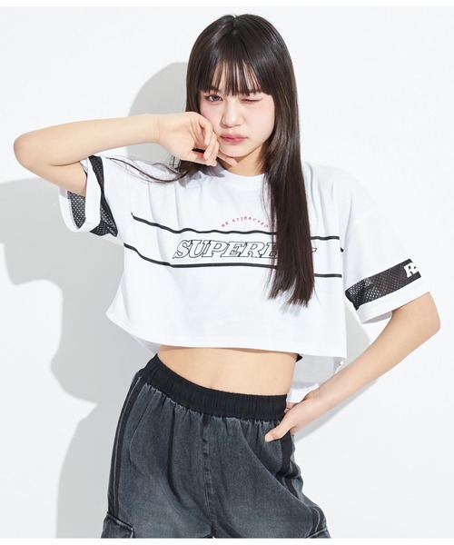 ANAP GｉRL（アナップガール）の「ANAPR+S【リラスポ】ショート丈袖メッシュTシャツ(吸水速乾加工)（Tシャツ/カットソー・キッズ・ホワイト/その他・XS/S/M）」の5枚目の写真