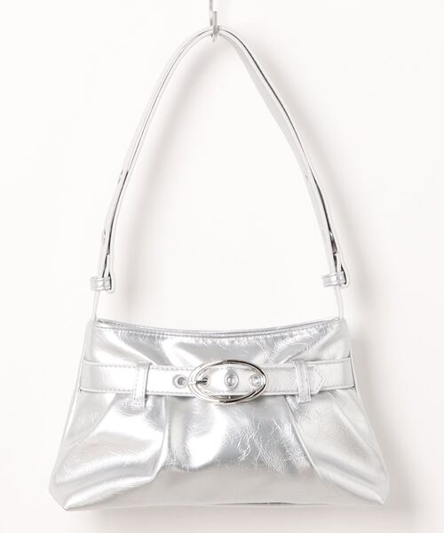 BARELY BLUE（ベアリーブルー）の「【 BARELY BLUE / ベアリーブルー 】 フロント ギャザー ベルト ハンドバッグ（ショルダーバッグ・レディース・シルバー/グレー/ブラック/ホワイト・FREE）」の14枚目の写真