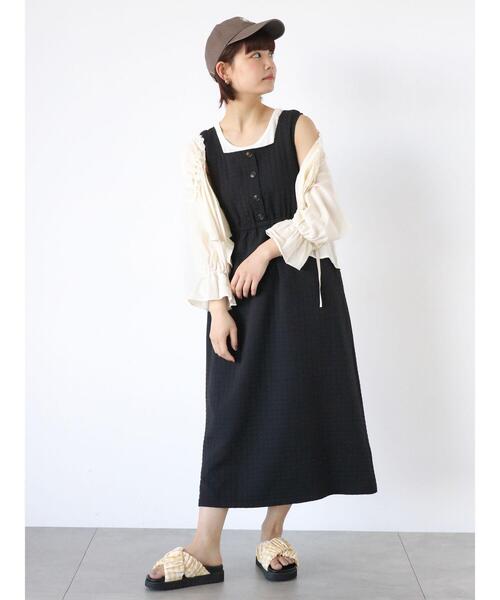 ehka sopo（エヘカソポ）の「前後2WAYぽこぽこジャンスカ（ワンピース・レディース・ブラック/グリーン/キナリ・F）」の2枚目の写真