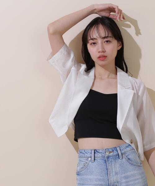 JILL by JILL STUART(ジルバイジルスチュアート)の「◇シアーテーラードジャケット(ブルゾン・レディース・グレー/ホワイト系その他/ベージュ・MEDIUM/SMALL)」の4枚目の写真