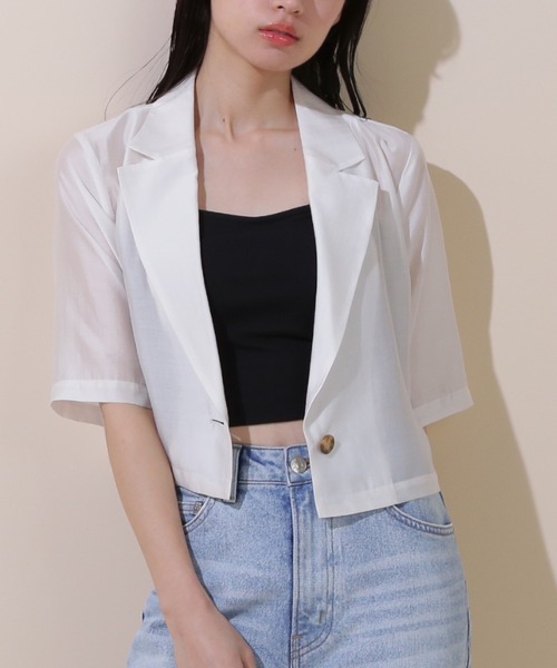 JILL by JILL STUART(ジルバイジルスチュアート)の「◇シアーテーラードジャケット(ブルゾン・レディース・グレー/ホワイト系その他/ベージュ・MEDIUM/SMALL)」の1枚目の写真