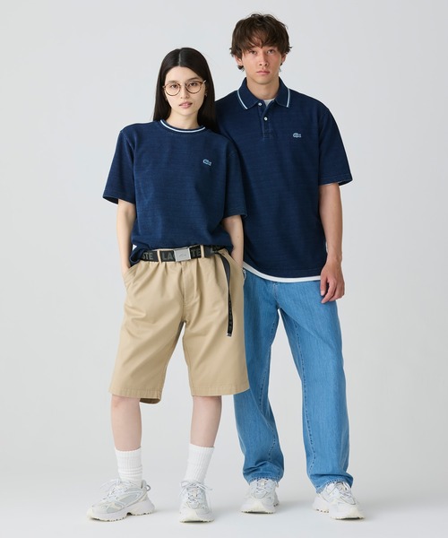 【新品未使用】LACOSTE ラコステ ポロシャツ インディゴ色 36 M セール】配色リブニットインディゴポロシャツ（ポロシャツ