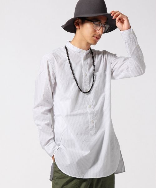 RAGEBLUE（レイジブルー）の「＜トレンドのロング丈＞60/プルオーバーバンドカラーロングシャツ/569177（シャツ/ブラウス・メンズ・ホワイト/キャメル/その他・MEDIUM/LARGE）」の3枚目の写真