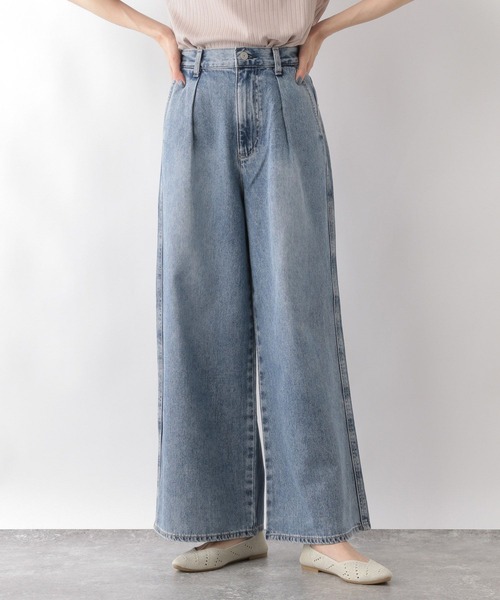GLOBAL WORK(グローバルワーク)の「GOODデニムタックワイドパンツ/115332(デニムパンツ・レディース・ライトグレー/ライトブルー/サックスブルー・SMALL/MEDIUM/LARGE)」の8枚目の写真