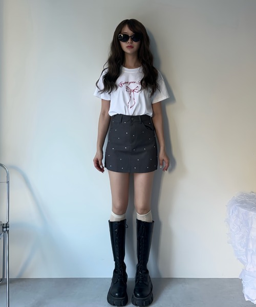 MAINLYTRULY（メインリィトゥルリィ）の「ビジュー タイトスカート（スカート・レディース・グレー・S）」の9枚目の写真