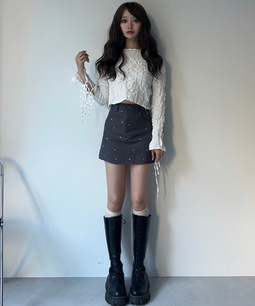 MAINLYTRULY（メインリィトゥルリィ）の「ビジュー タイトスカート（スカート・レディース・グレー・S）」の14枚目の写真