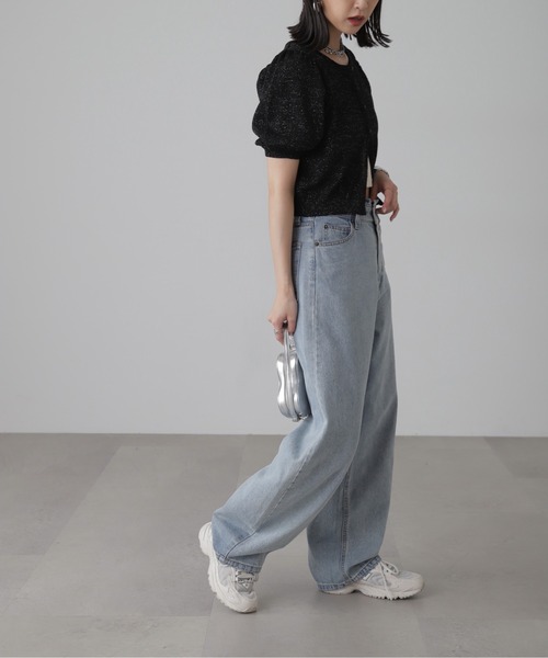 FREE'S MART（フリーズマート）の「◇ラメパフスリーブニットカーディガン（カーディガン/ボレロ・レディース・レッド/ブラック/ホワイト・FREE）」の4枚目の写真