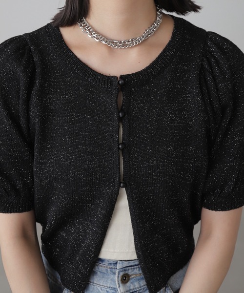 FREE'S MART（フリーズマート）の「◇ラメパフスリーブニットカーディガン（カーディガン/ボレロ・レディース・レッド/ブラック/ホワイト・FREE）」の7枚目の写真