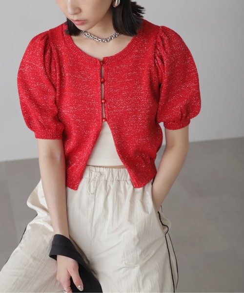 FREE'S MART（フリーズマート）の「◇ラメパフスリーブニットカーディガン（カーディガン/ボレロ・レディース・レッド/ブラック/ホワイト・FREE）」の18枚目の写真