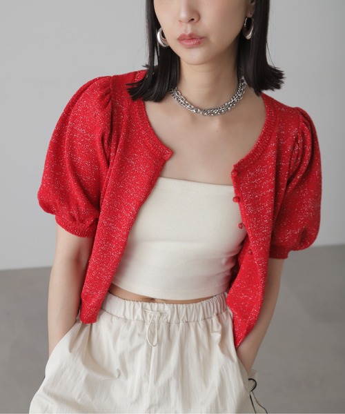 FREE'S MART（フリーズマート）の「◇ラメパフスリーブニットカーディガン（カーディガン/ボレロ・レディース・レッド/ブラック/ホワイト・FREE）」の16枚目の写真