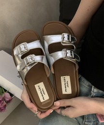 モノトーンカラーベルトデザインフラットサンダル
