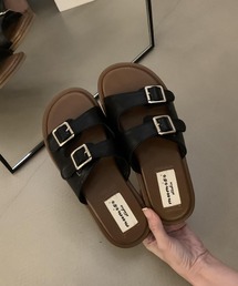 モノトーンカラーベルトデザインフラットサンダル