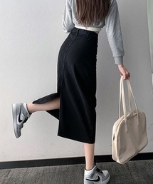 バックスリットロングデニムスカート