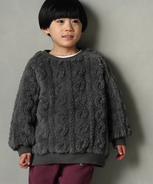 MAKE YOUR DAY（メイクユアデイ）の「模様入り両面ボアプルオーバー■80～140cm（スウェット・キッズ・チャコールグレー/ダークグリーン/アイボリー・80/90/100/110/120/130/140）」の4枚目の写真