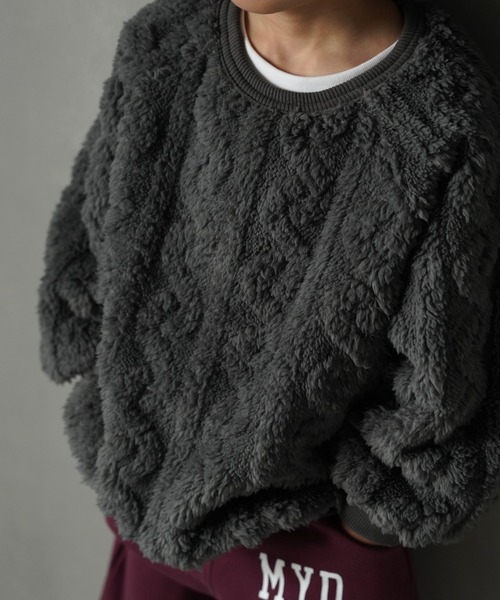 MAKE YOUR DAY（メイクユアデイ）の「模様入り両面ボアプルオーバー■80～140cm（スウェット・キッズ・チャコールグレー/ダークグリーン/アイボリー・80/90/100/110/120/130/140）」の6枚目の写真