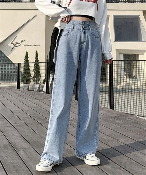 FREE STYLISTS(フリー スタイリスト)の「2ボタンハイウエストワイドデニムパンツ(デニムパンツ・レディース・ブルー/ブラック/ライトブルー・L/2XL/XL/M/S)」の12枚目の写真