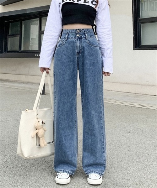 FREE STYLISTS(フリー スタイリスト)の「2ボタンハイウエストワイドデニムパンツ(デニムパンツ・レディース・ブルー/ブラック/ライトブルー・L/2XL/XL/M/S)」の22枚目の写真