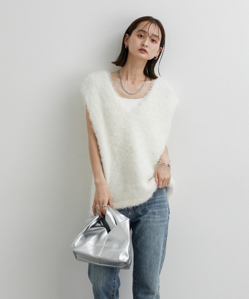 nissen（ニッセン）の「シャギーニットベスト（ベスト・レディース・ライトグレー/チャコールグレー/アイボリー・S/M/L/LL）」の6枚目の写真