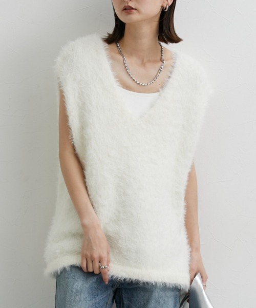 nissen（ニッセン）の「シャギーニットベスト（ベスト・レディース・ライトグレー/チャコールグレー/アイボリー・S/M/L/LL）」の5枚目の写真