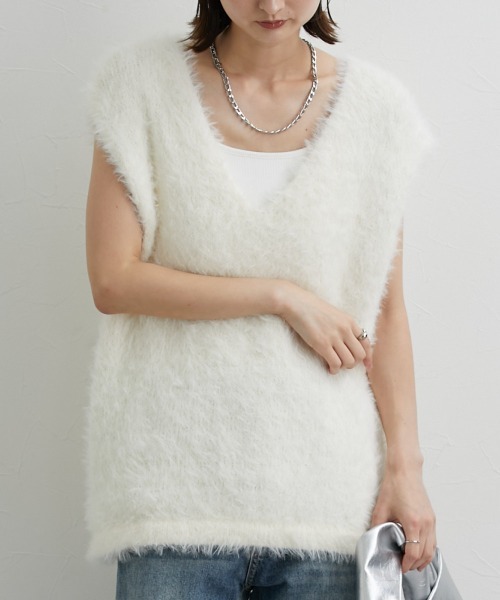 nissen（ニッセン）の「シャギーニットベスト（ベスト・レディース・ライトグレー/チャコールグレー/アイボリー・S/M/L/LL）」の9枚目の写真