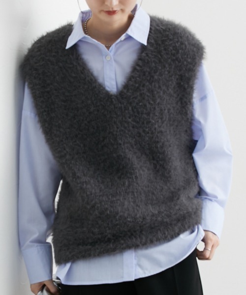 nissen（ニッセン）の「シャギーニットベスト（ベスト・レディース・ライトグレー/チャコールグレー/アイボリー・S/M/L/LL）」の15枚目の写真