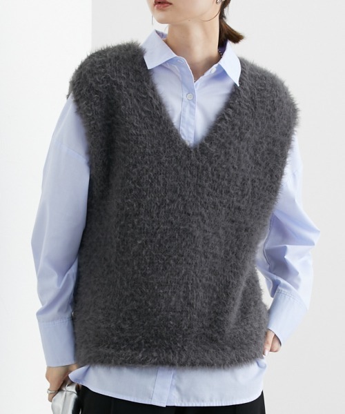 nissen（ニッセン）の「シャギーニットベスト（ベスト・レディース・ライトグレー/チャコールグレー/アイボリー・S/M/L/LL）」の17枚目の写真