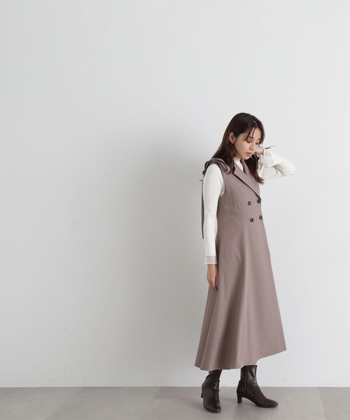 NATURAL BEAUTY BASIC（ナチュラルビューティーベーシック）の「◇【美人百花掲載】2wayショルダーリボンジャンスカ（ジャンパースカート・レディース・ブラウン/ネイビー・MEDIUM/SMALL）」の4枚目の写真