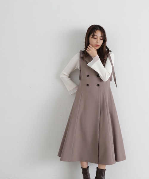 NATURAL BEAUTY BASIC（ナチュラルビューティーベーシック）の「◇【美人百花掲載】2wayショルダーリボンジャンスカ（ジャンパースカート・レディース・ブラウン/ネイビー・MEDIUM/SMALL）」の5枚目の写真