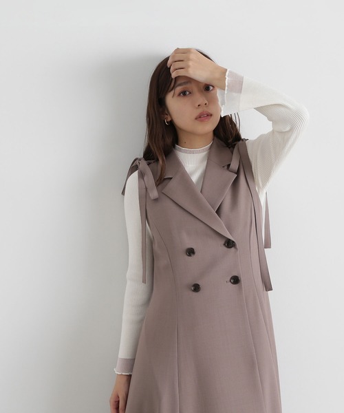 NATURAL BEAUTY BASIC（ナチュラルビューティーベーシック）の「◇【美人百花掲載】2wayショルダーリボンジャンスカ（ジャンパースカート・レディース・ブラウン/ネイビー・MEDIUM/SMALL）」の6枚目の写真