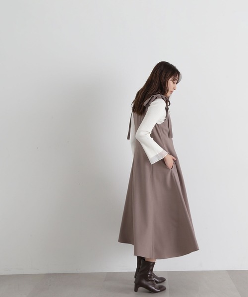 NATURAL BEAUTY BASIC（ナチュラルビューティーベーシック）の「◇【美人百花掲載】2wayショルダーリボンジャンスカ（ジャンパースカート・レディース・ブラウン/ネイビー・MEDIUM/SMALL）」の8枚目の写真