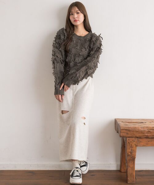 RETRO GIRL(レトロガール)の「【S/Lサイズ】フリンジPO(ニット/セーター・レディース・チャコールグレー/ダークブルー/ナチュラル・LARGE/SMALL)」の6枚目の写真